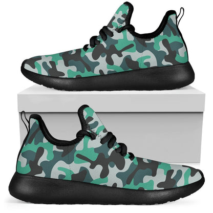 Teal And Black Camouflage Print Mesh Knit Shoes GearFrost