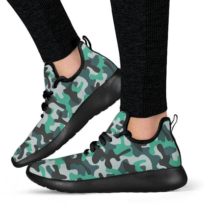 Teal And Black Camouflage Print Mesh Knit Shoes GearFrost