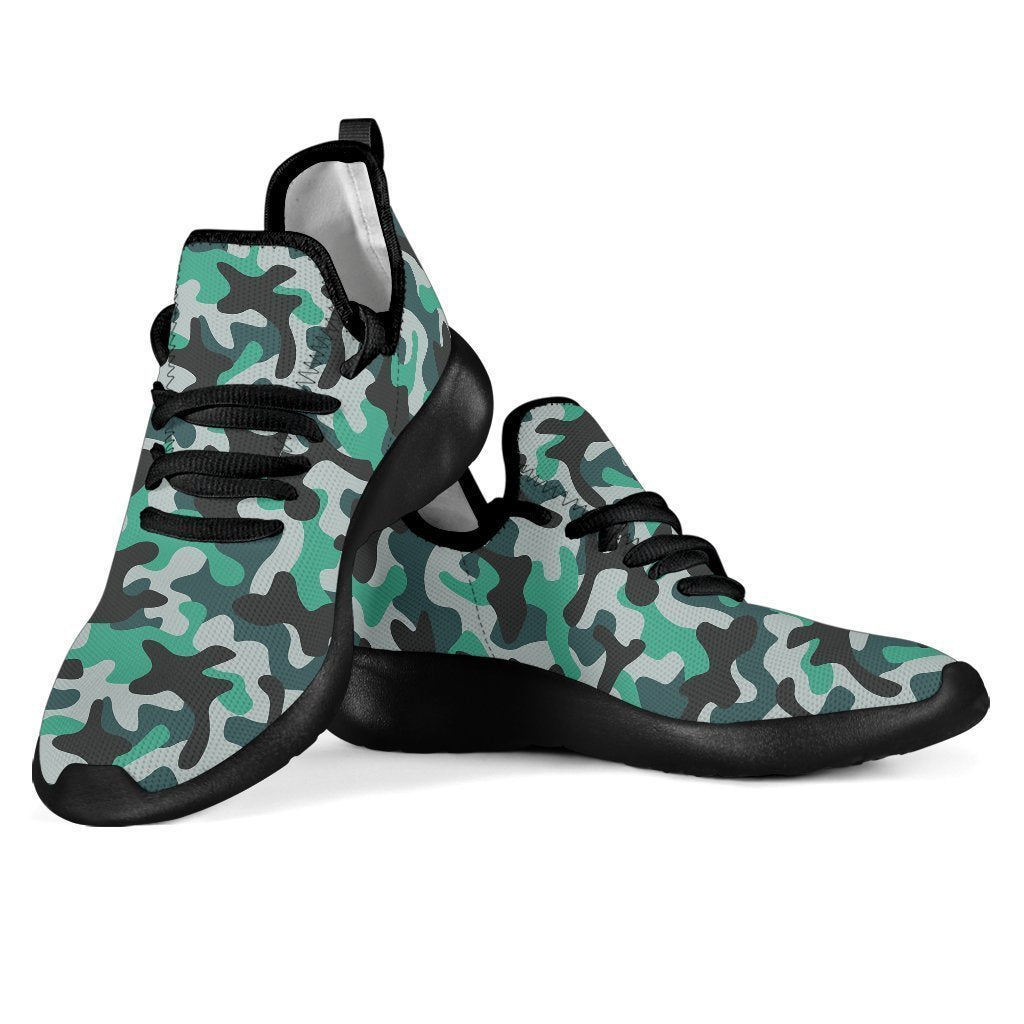 Teal And Black Camouflage Print Mesh Knit Shoes GearFrost