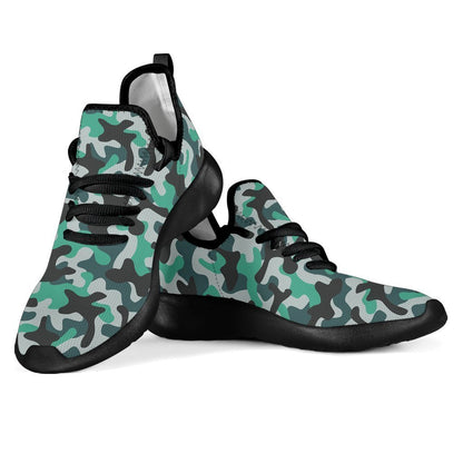 Teal And Black Camouflage Print Mesh Knit Shoes GearFrost