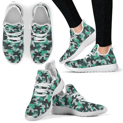 Teal And Black Camouflage Print Mesh Knit Shoes GearFrost