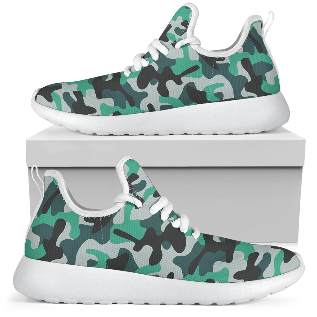 Teal And Black Camouflage Print Mesh Knit Shoes GearFrost