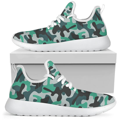 Teal And Black Camouflage Print Mesh Knit Shoes GearFrost