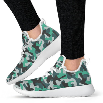 Teal And Black Camouflage Print Mesh Knit Shoes GearFrost