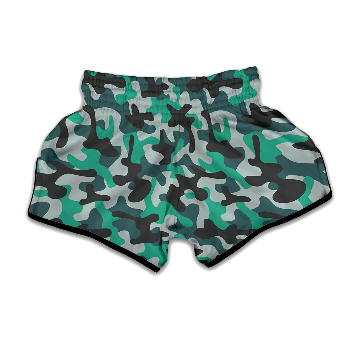 Teal And Black Camouflage Print Muay Thai Boxing Shorts