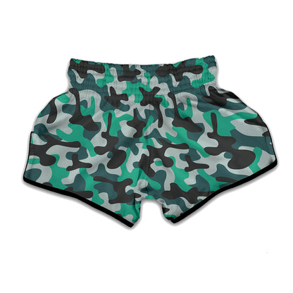 Teal And Black Camouflage Print Muay Thai Boxing Shorts