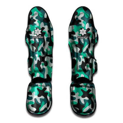 Teal And Black Camouflage Print Muay Thai Shin Guard