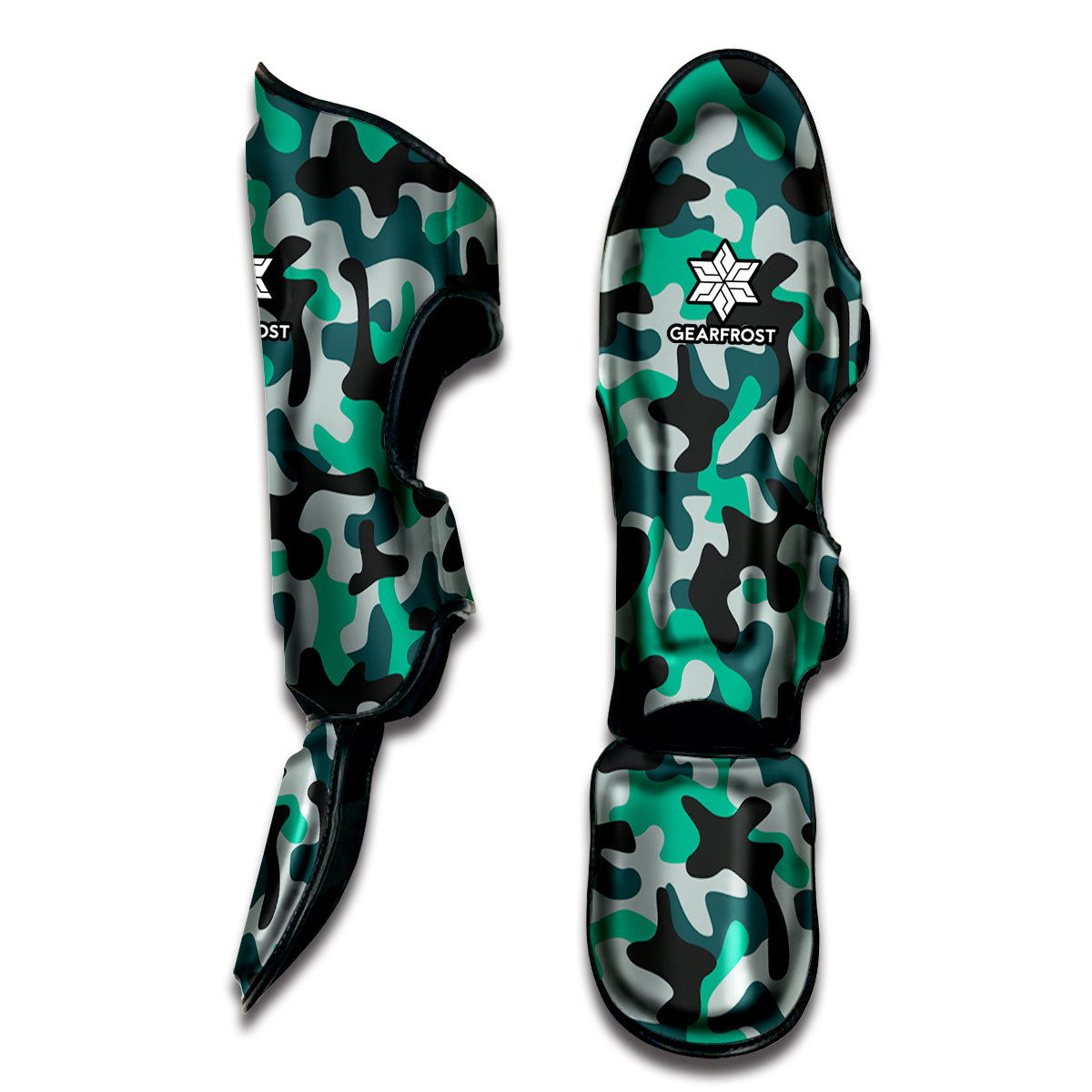 Teal And Black Camouflage Print Muay Thai Shin Guard