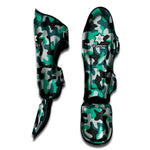 Teal And Black Camouflage Print Muay Thai Shin Guard