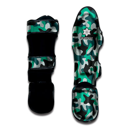 Teal And Black Camouflage Print Muay Thai Shin Guard