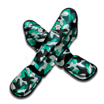 Teal And Black Camouflage Print Muay Thai Shin Guard