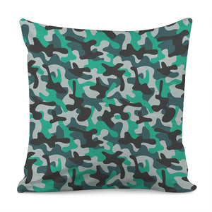 Teal And Black Camouflage Print Pillow Cover