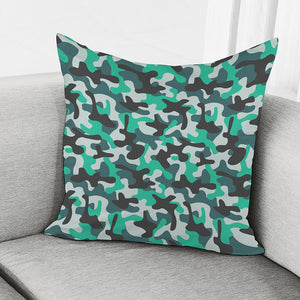 Teal And Black Camouflage Print Pillow Cover