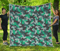 Teal And Black Camouflage Print Quilt