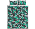Teal And Black Camouflage Print Quilt Bed Set