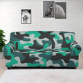 Teal And Black Camouflage Print Sofa Cover
