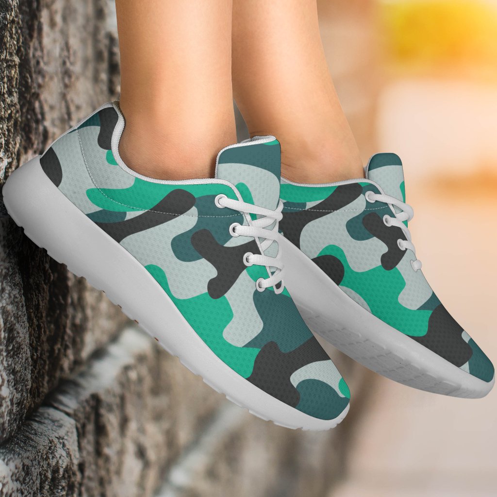 Teal And Black Camouflage Print Sport Shoes GearFrost