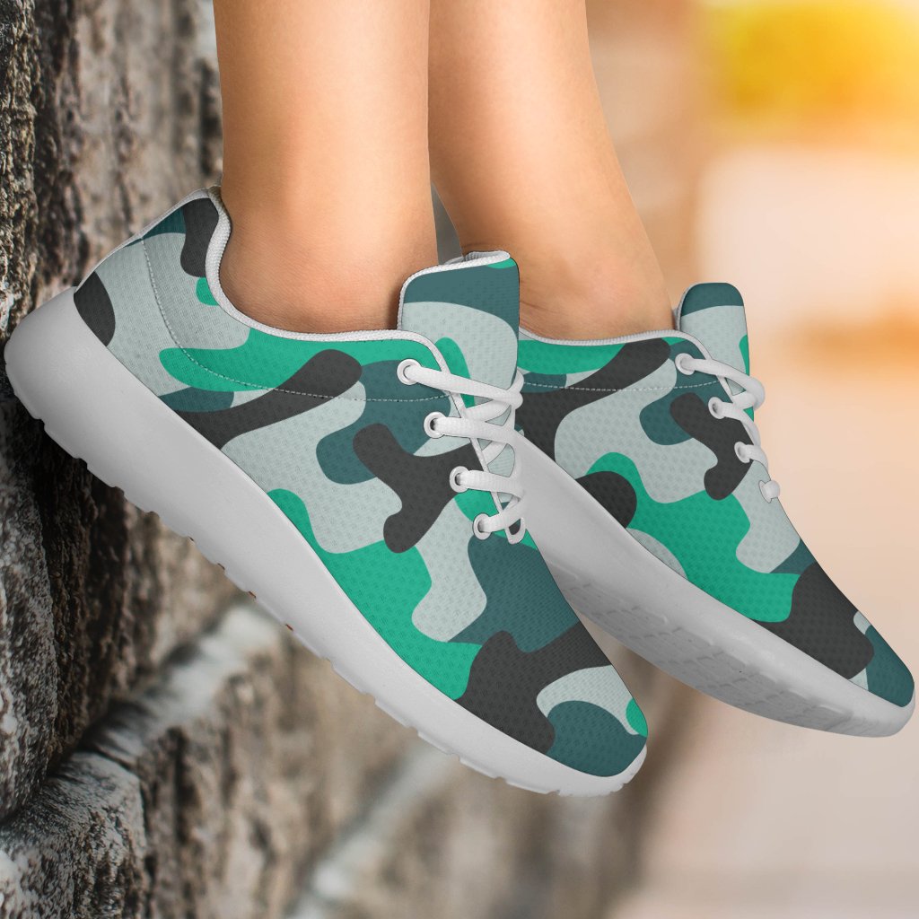 Teal And Black Camouflage Print Sport Shoes GearFrost