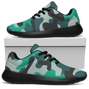 Teal And Black Camouflage Print Sport Shoes GearFrost