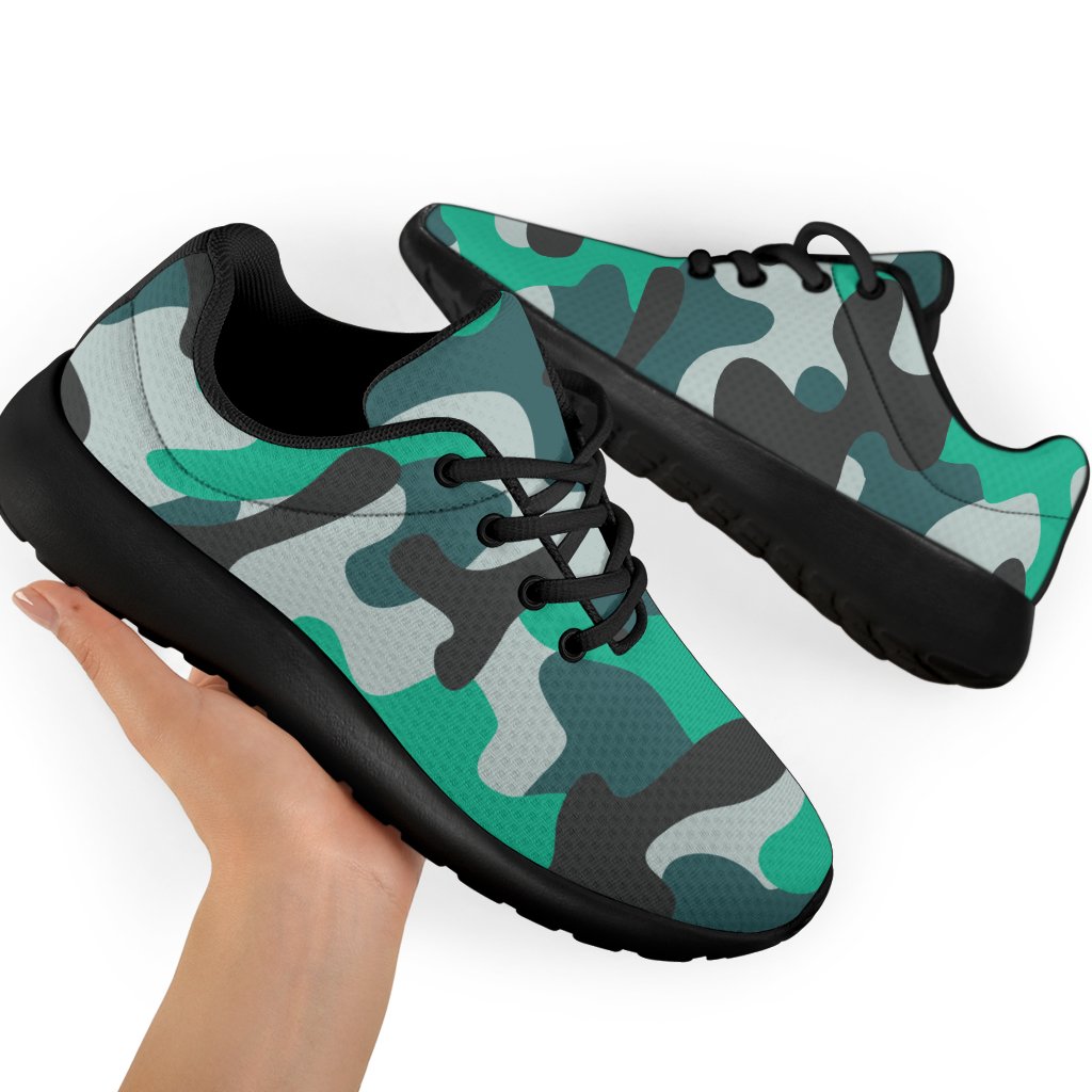 Teal And Black Camouflage Print Sport Shoes GearFrost