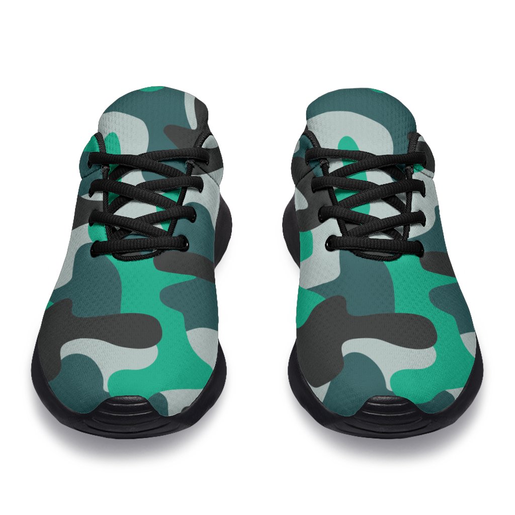 Teal And Black Camouflage Print Sport Shoes GearFrost