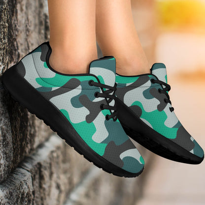 Teal And Black Camouflage Print Sport Shoes GearFrost