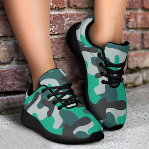 Teal And Black Camouflage Print Sport Shoes GearFrost