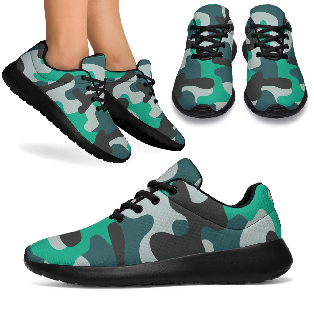 Teal And Black Camouflage Print Sport Shoes GearFrost