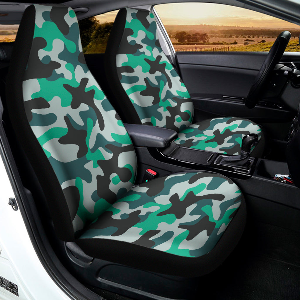 Teal And Black Camouflage Print Universal Fit Car Seat Covers