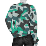Teal And Black Camouflage Print Women's Crewneck Sweatshirt GearFrost