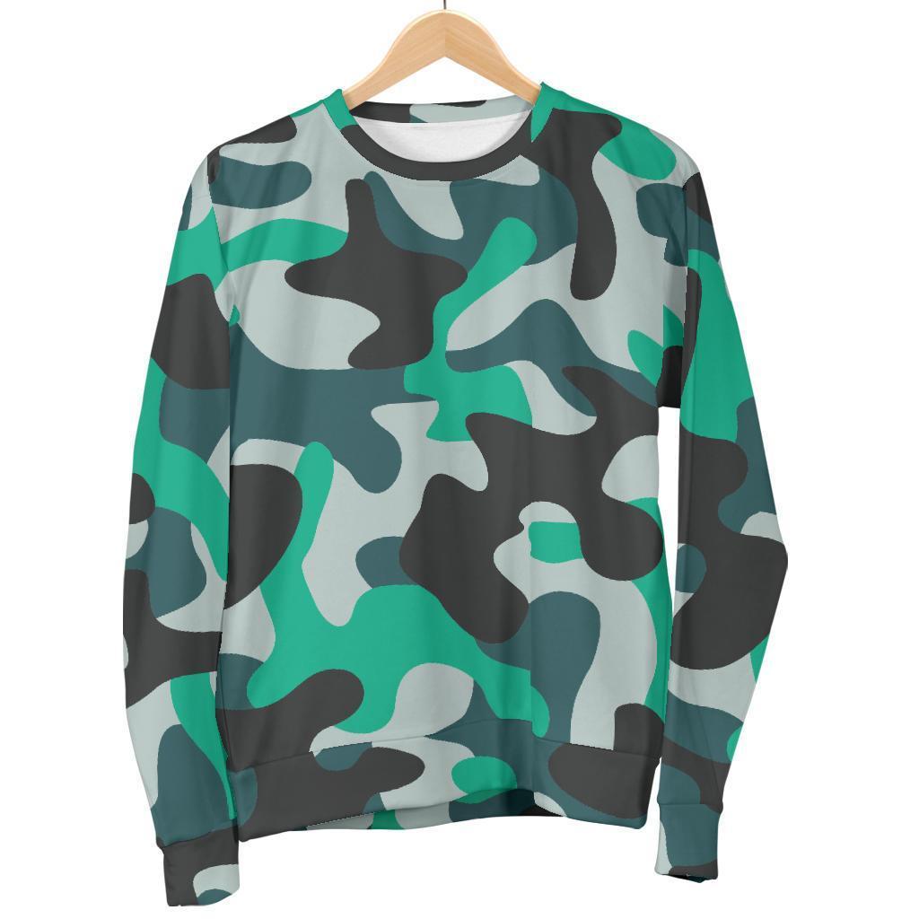 Teal And Black Camouflage Print Women's Crewneck Sweatshirt GearFrost