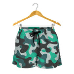 Teal And Black Camouflage Print Women's Shorts