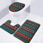 Teal And Brown Aztec Pattern Print 3 Piece Bath Mat Set