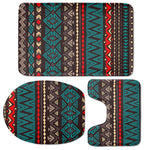 Teal And Brown Aztec Pattern Print 3 Piece Bath Mat Set