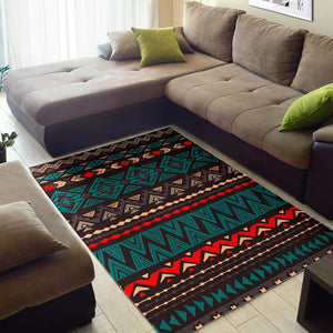 Teal And Brown Aztec Pattern Print Area Rug GearFrost