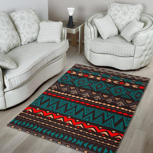 Teal And Brown Aztec Pattern Print Area Rug GearFrost