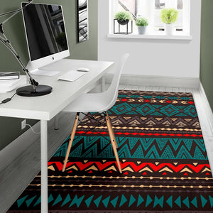 Teal And Brown Aztec Pattern Print Area Rug GearFrost