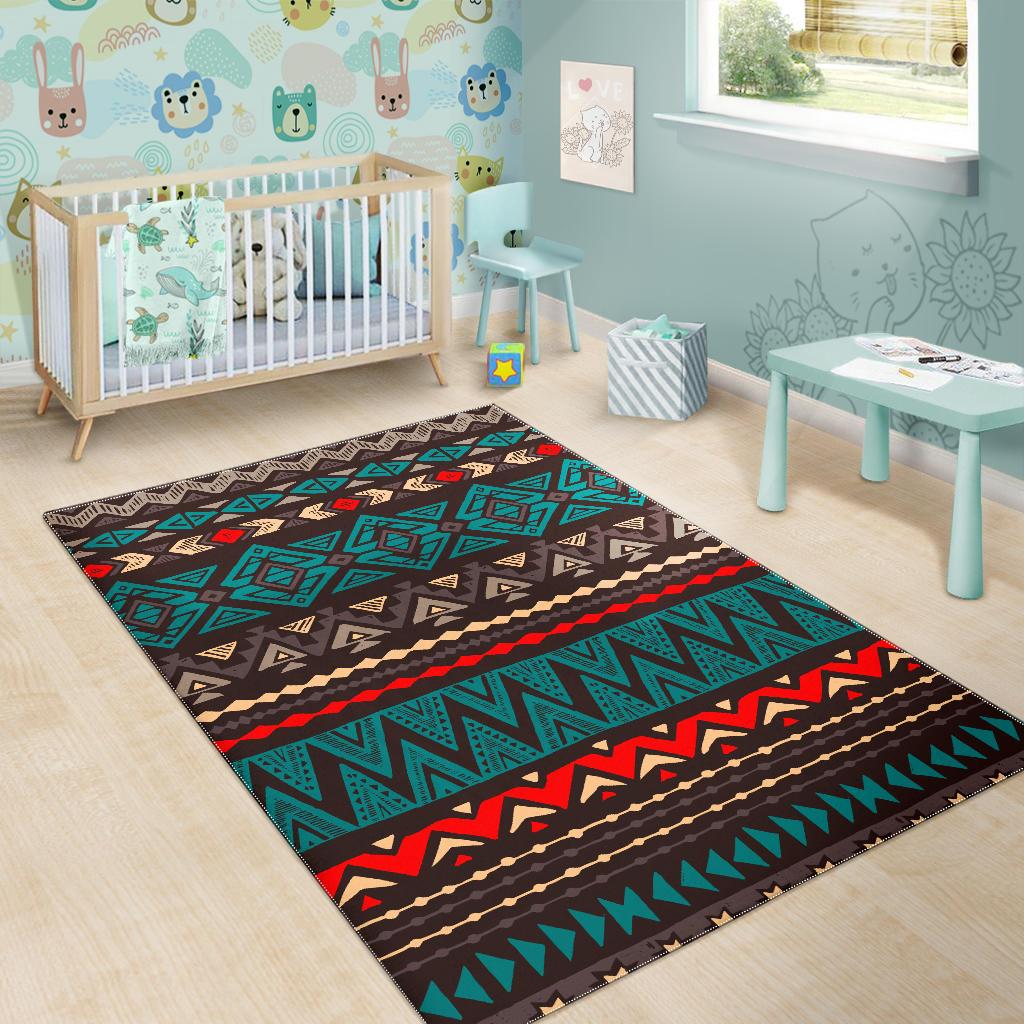 Teal And Brown Aztec Pattern Print Area Rug GearFrost