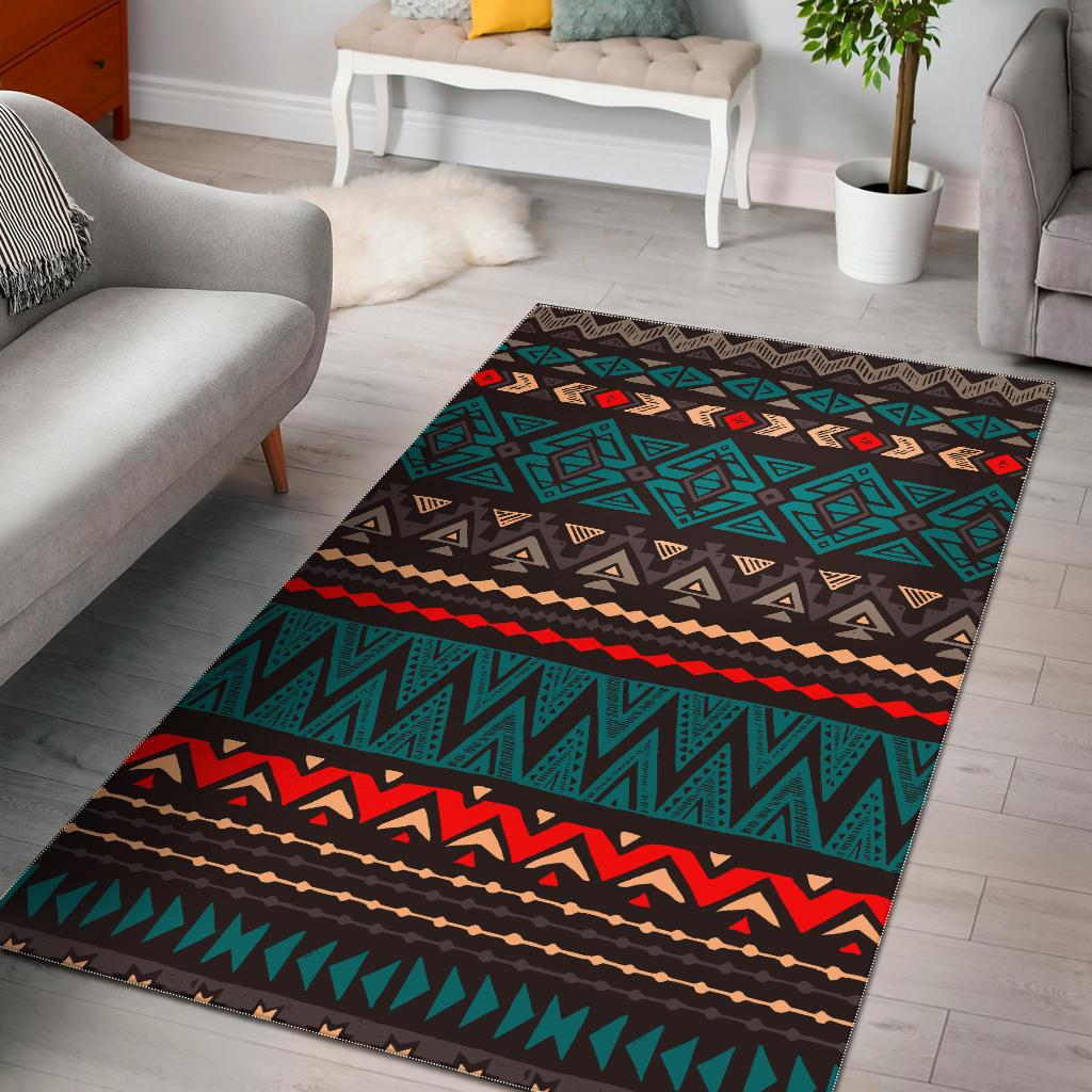 Teal And Brown Aztec Pattern Print Area Rug GearFrost