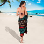 Teal And Brown Aztec Pattern Print Beach Sarong Wrap