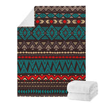 Teal And Brown Aztec Pattern Print Blanket