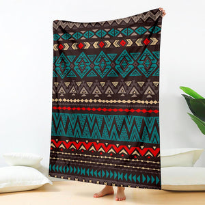 Teal And Brown Aztec Pattern Print Blanket