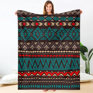 Teal And Brown Aztec Pattern Print Blanket