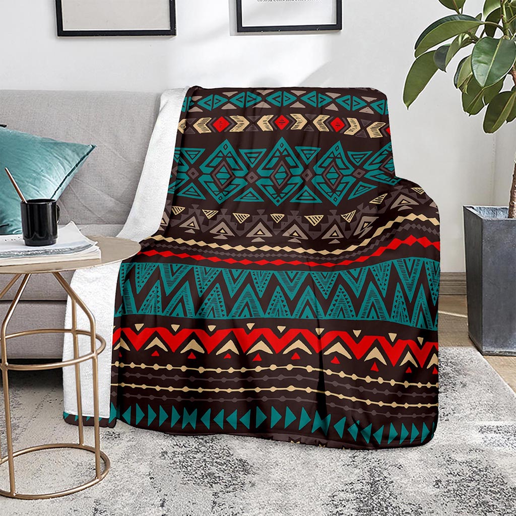 Teal And Brown Aztec Pattern Print Blanket