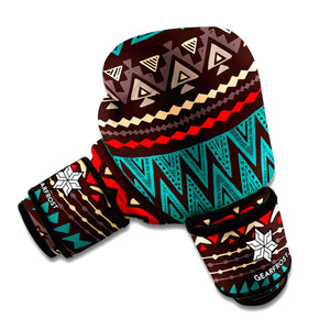 Teal And Brown Aztec Pattern Print Boxing Gloves