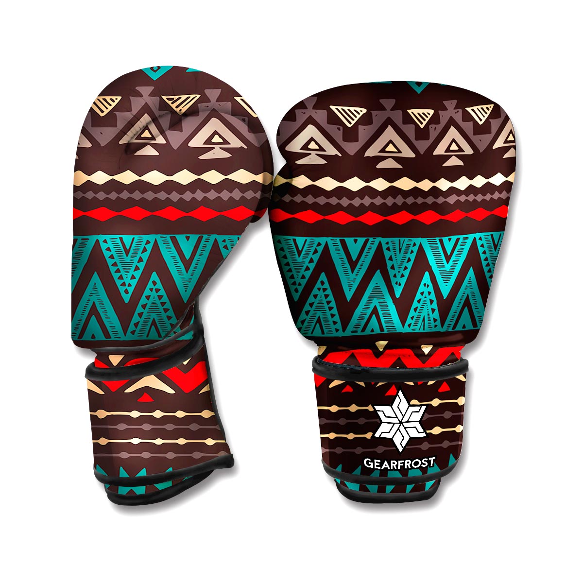 Teal And Brown Aztec Pattern Print Boxing Gloves