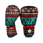 Teal And Brown Aztec Pattern Print Boxing Gloves