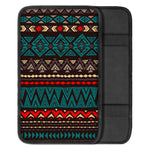 Teal And Brown Aztec Pattern Print Car Center Console Cover