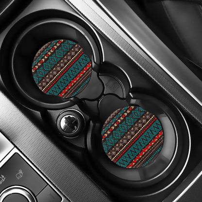 Teal And Brown Aztec Pattern Print Car Coasters