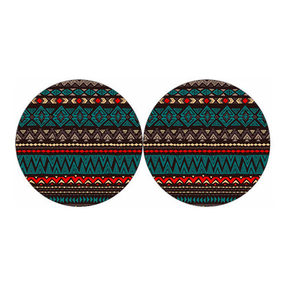 Teal And Brown Aztec Pattern Print Car Coasters
